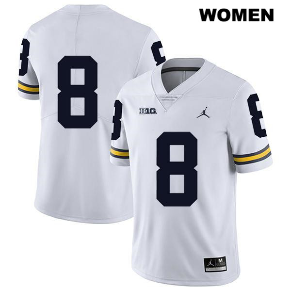 Women's NCAA Michigan Wolverines Ronnie Bell #8 No Name White Jordan Brand Authentic Stitched Legend Football College Jersey GX25R10XL
